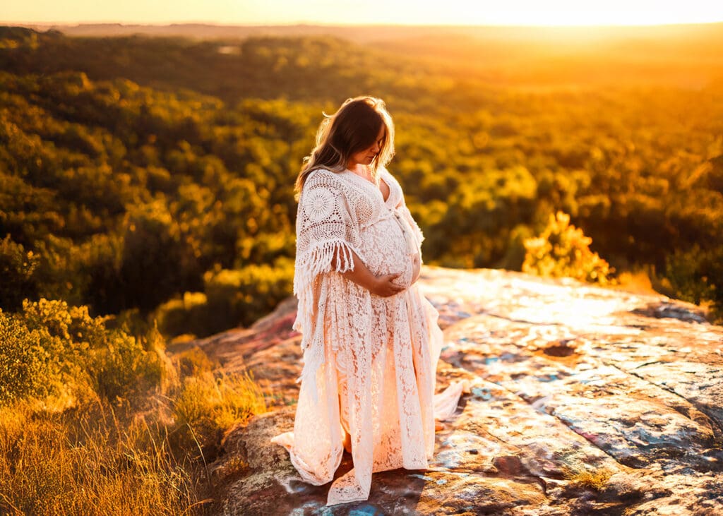 sunset maternity photo taken during a maternity session in clarksville tn